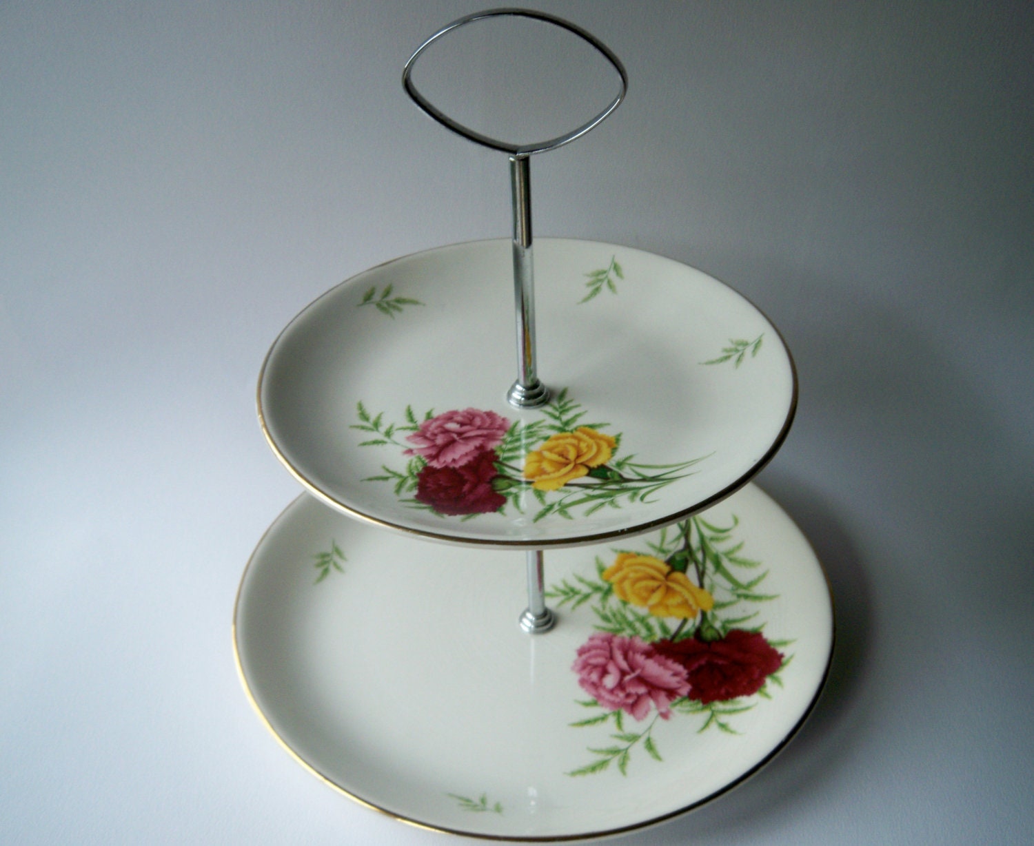 RESERVED FT VINTAGE Vintage Cake Stand Swinnertons Nestor Vellum Carnations