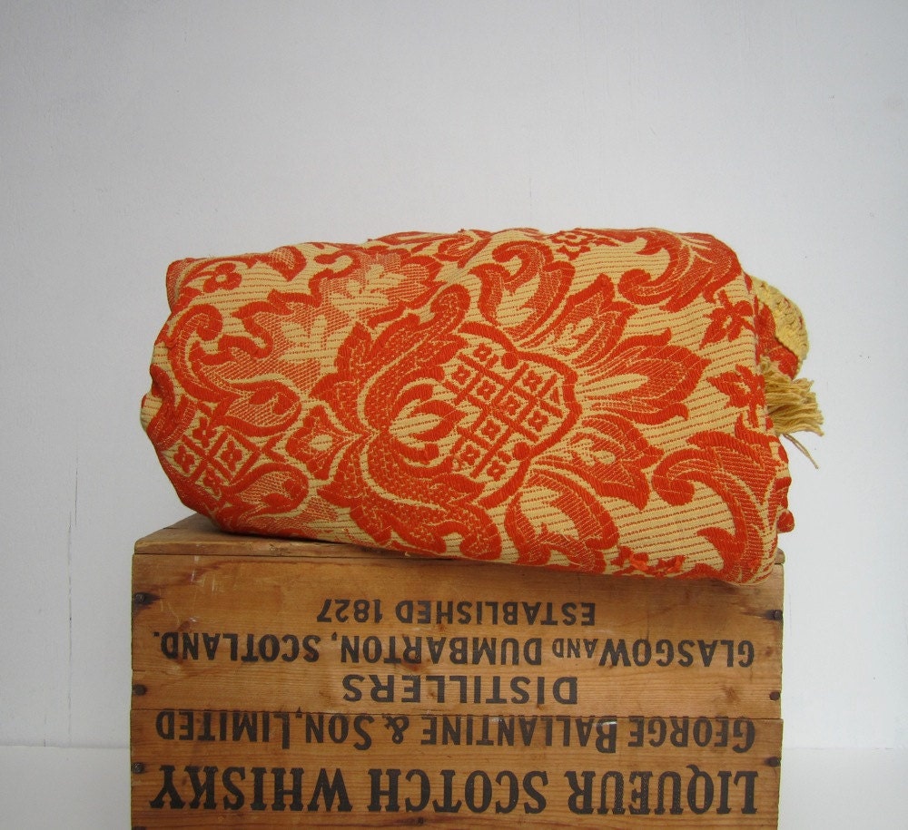 Autumn Harvest Bedspread Orange Jacquard Bates Made in the USA - campwilder
