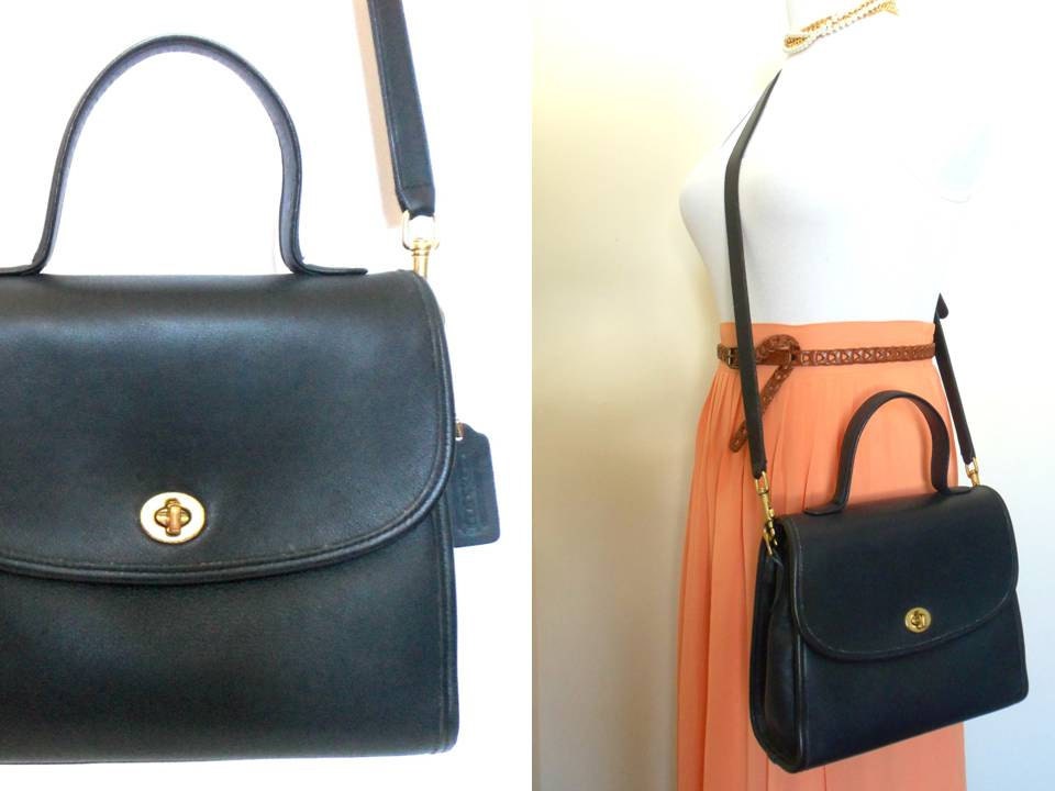Vintage Coach Black Manor Bag 9977, Kelly Bag Preppy Classic Leather Messenger Hipster Brief Crossbody Saddle Camera Flap Coach Legacy