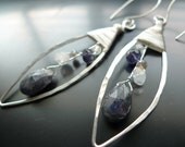 Flashy Blue Labradorite Rainbow Moonstone Iolite Sterling Silver Earrings