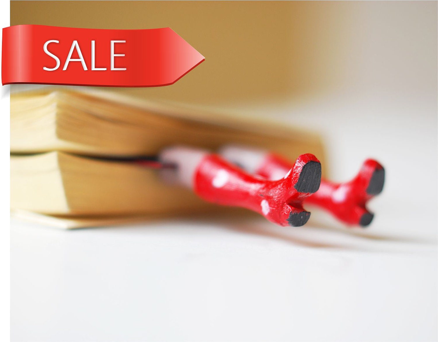 SALE. Red rainboots with white hearts. Legs in the book. Unusual art bookmark for her. Funny gift