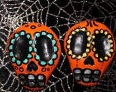 Orange Sugar Skull Hair Pin