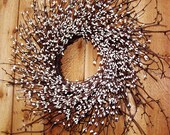 Spring/Summer Wreath-Front Door Wreath-Outdoor Wreath-Wedding Wreath-ANTIQUE WHITE Berry Door Twig Wreath-Primitives Country