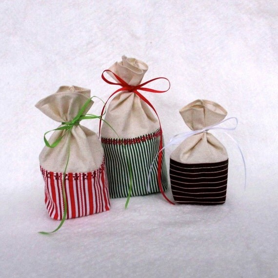 Reusable Gift Bag, Fabric Gift Bag, Christmas Stripes