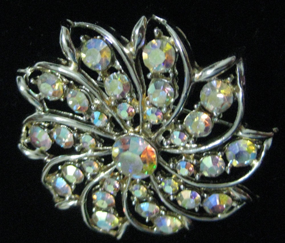 Vintage AB Aurora Borealis Rhinestone Brooch Pin