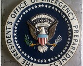 Vintage 1960s United States Government Podium Plaque - Office Wall Plaque - 16 inches wide - The Presidents Office Of Emergency Preparedness