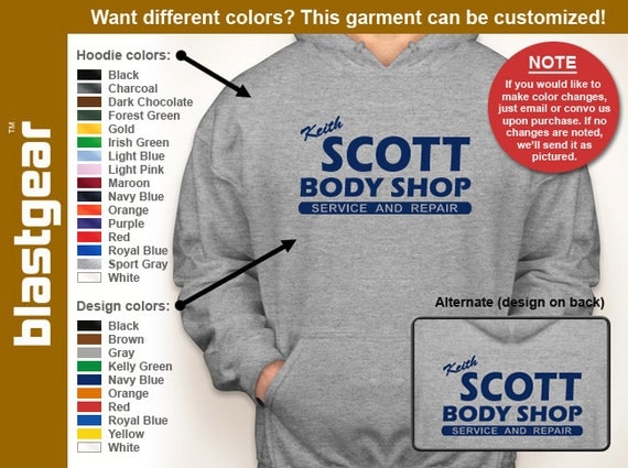 Keith Scott Body Shop hooded sweatshirt -- Any color/Any size choice - Adult S through 5XL, Youth S through XL