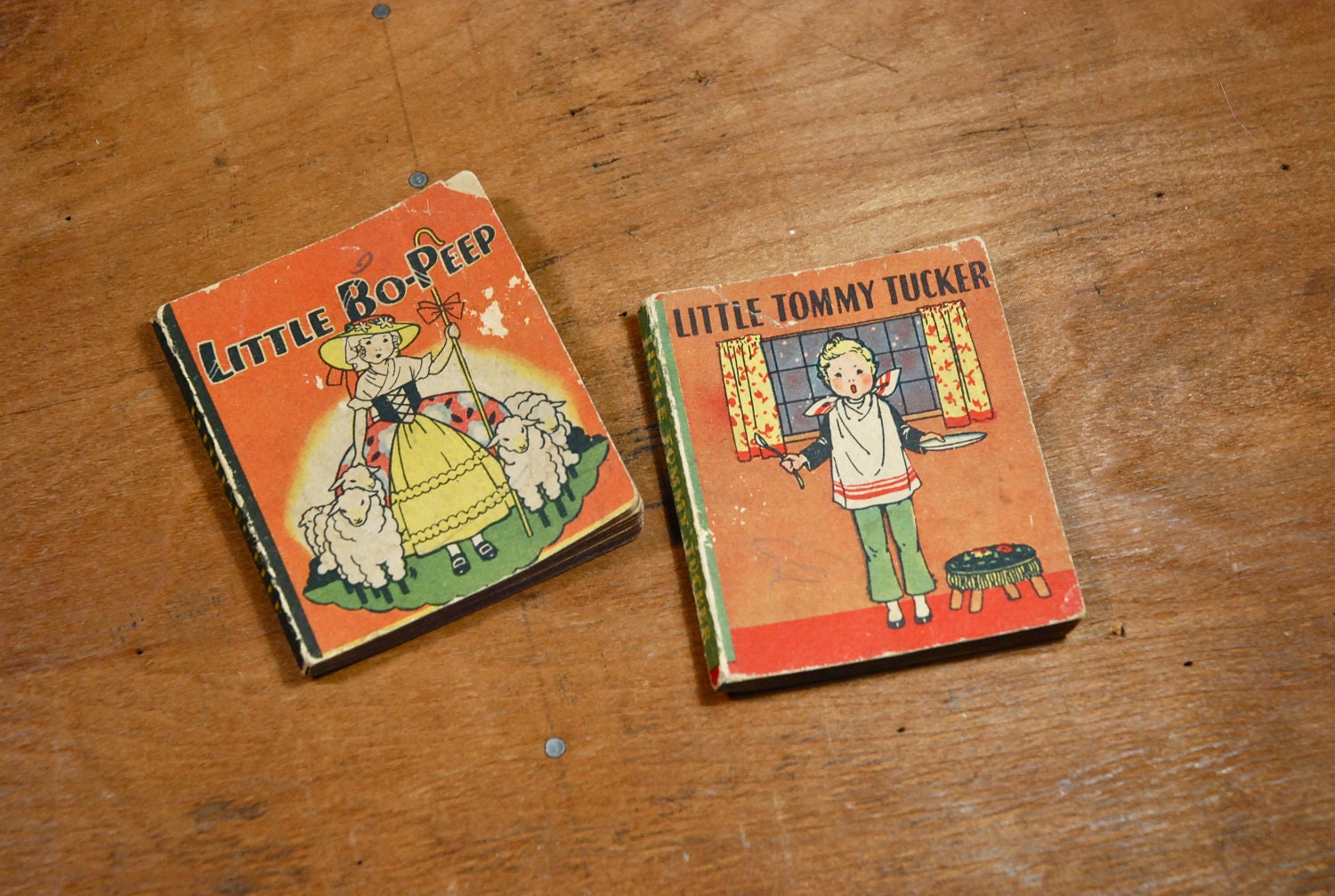 1934 Vintage Children's Mother Goose Mini Books / Little Bo Peep & Little Tommy Tucker / Set of 2
