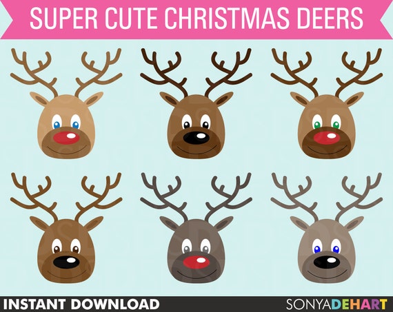 Clip Art Reindeer Christmas Clipart invitations, cards, scrapbooking Instant Download Il_570xn