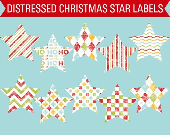 Jolly Christmas Distressed Star Printable Labels Tags Ornaments Instant Download Il_570xn