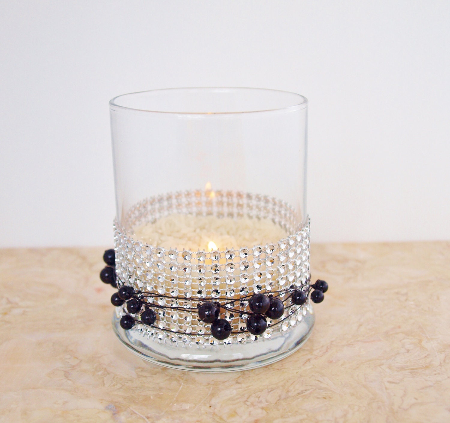 Silver Candle Holder Bling Dazzle Wedding Decor by GreenOrchidDS