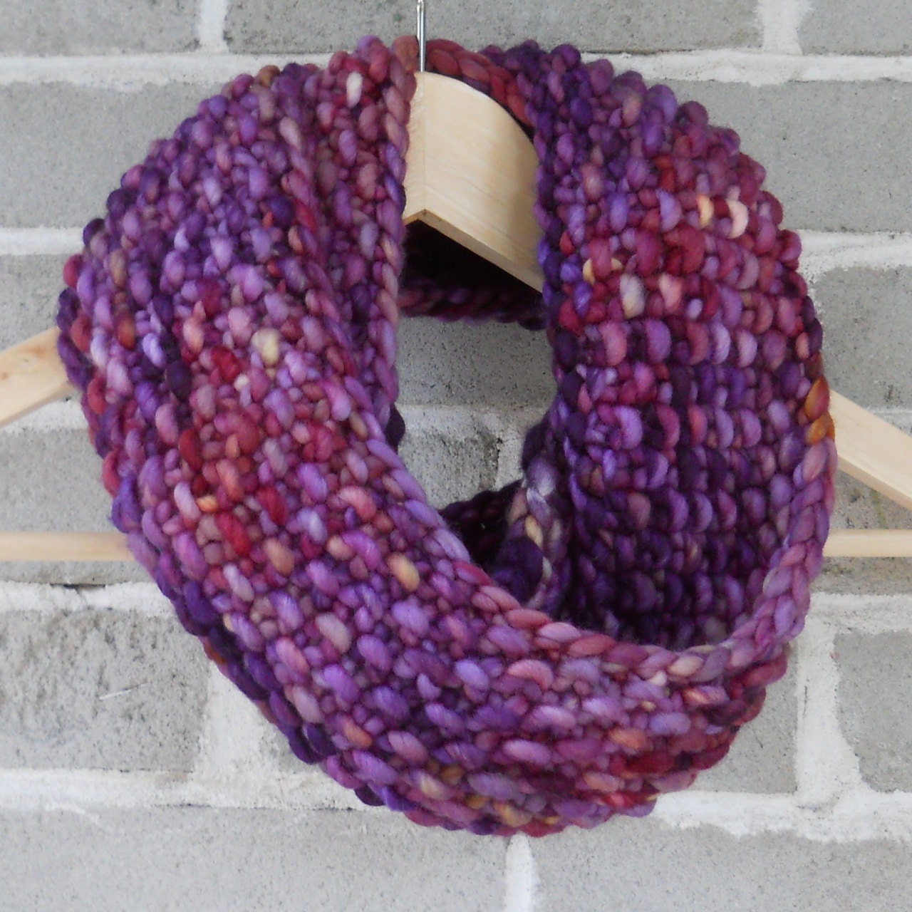 Twilight Purple Merino Wool Hand Knit Infinity Scarf - OopsIKnittedAgain