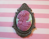 Victorian Lady Cameo Pendant OR Brooch (purple, mint)