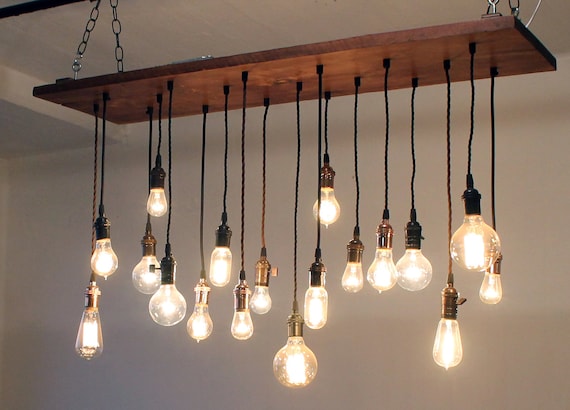 Reclaimed Barn Wood Chandelier with varying Edison bulbs