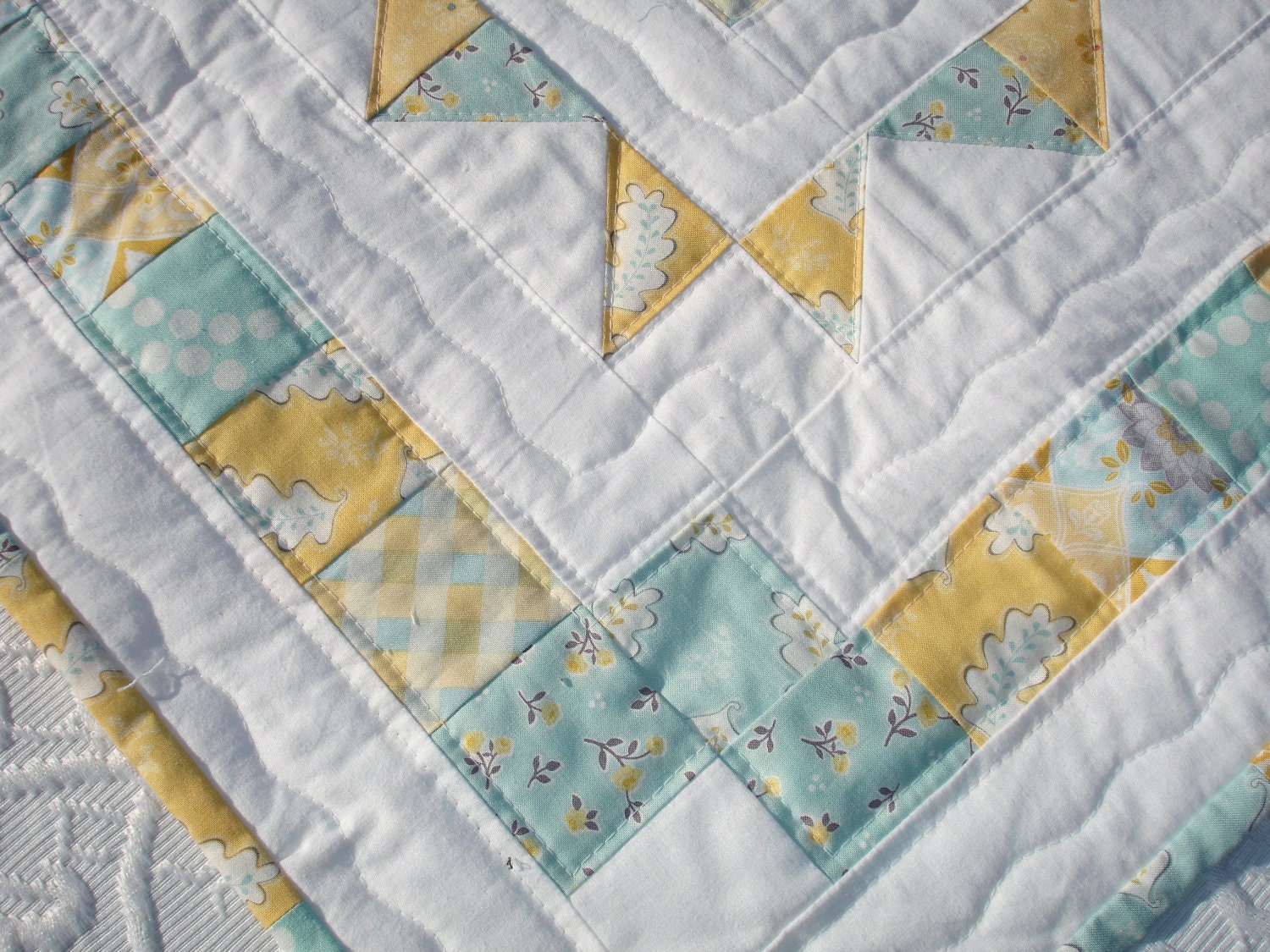 Blue and Yellow Table Runner Quilt or Wall hanging