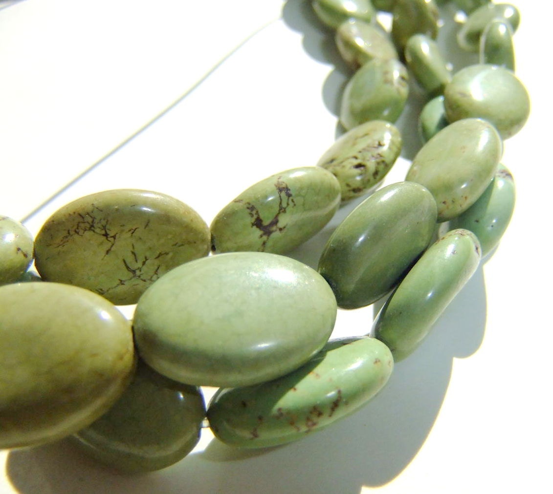 1 Full Strand Moss Green Oval Magnesite Beads
