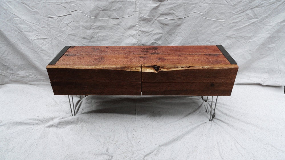 Custom Industrial credenza media console tv stand with doors and hairpin legs