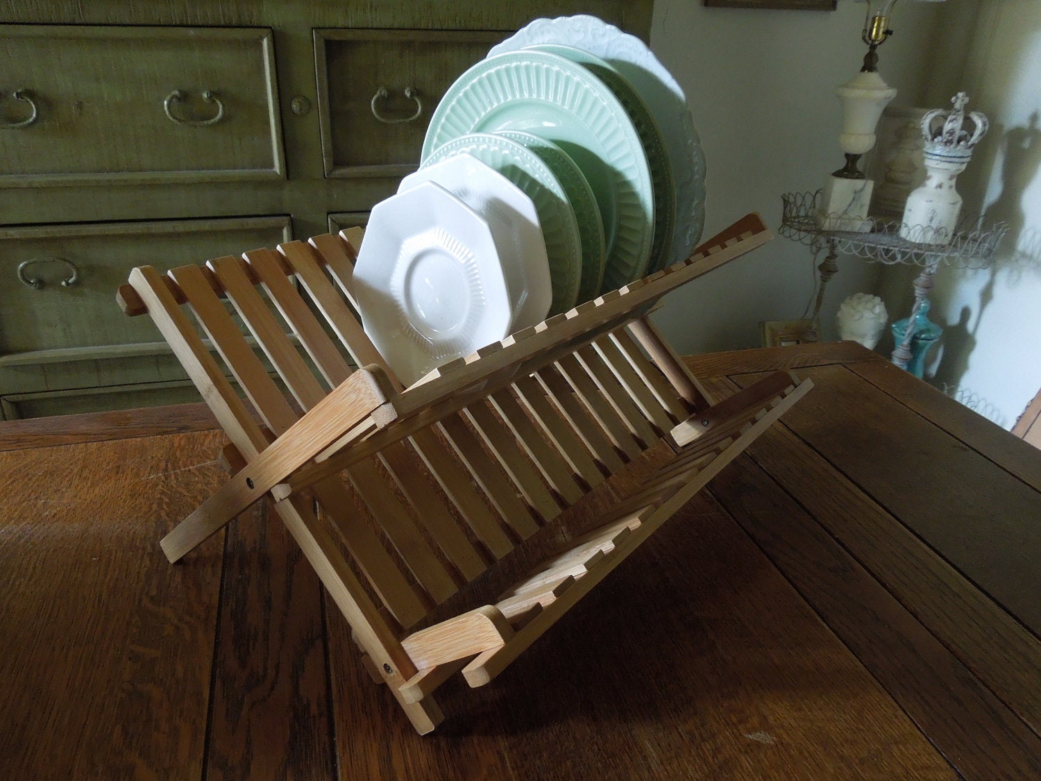 Vintage Wood Plate Rack Wood Dish Drying Rack by frenchtwine