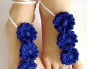BAREFOOT SANDALS, Crochet Blue Flowers, Chic Nude Summer Shoes, Foot Jewelry, Hippie Sandals Beach