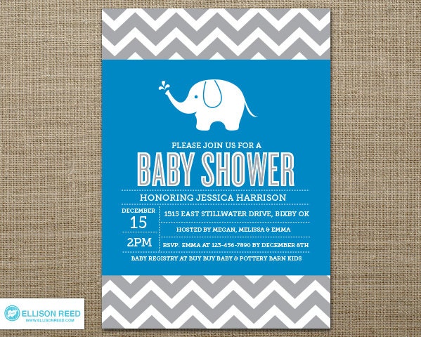 Elephant Baby Shower Invitation - Elephant Printable - Chevron - Girl ...