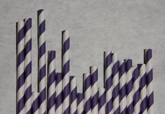 Purple Striped Paper Straw, Pack of 50, Violet Paper Straws Il_570xn