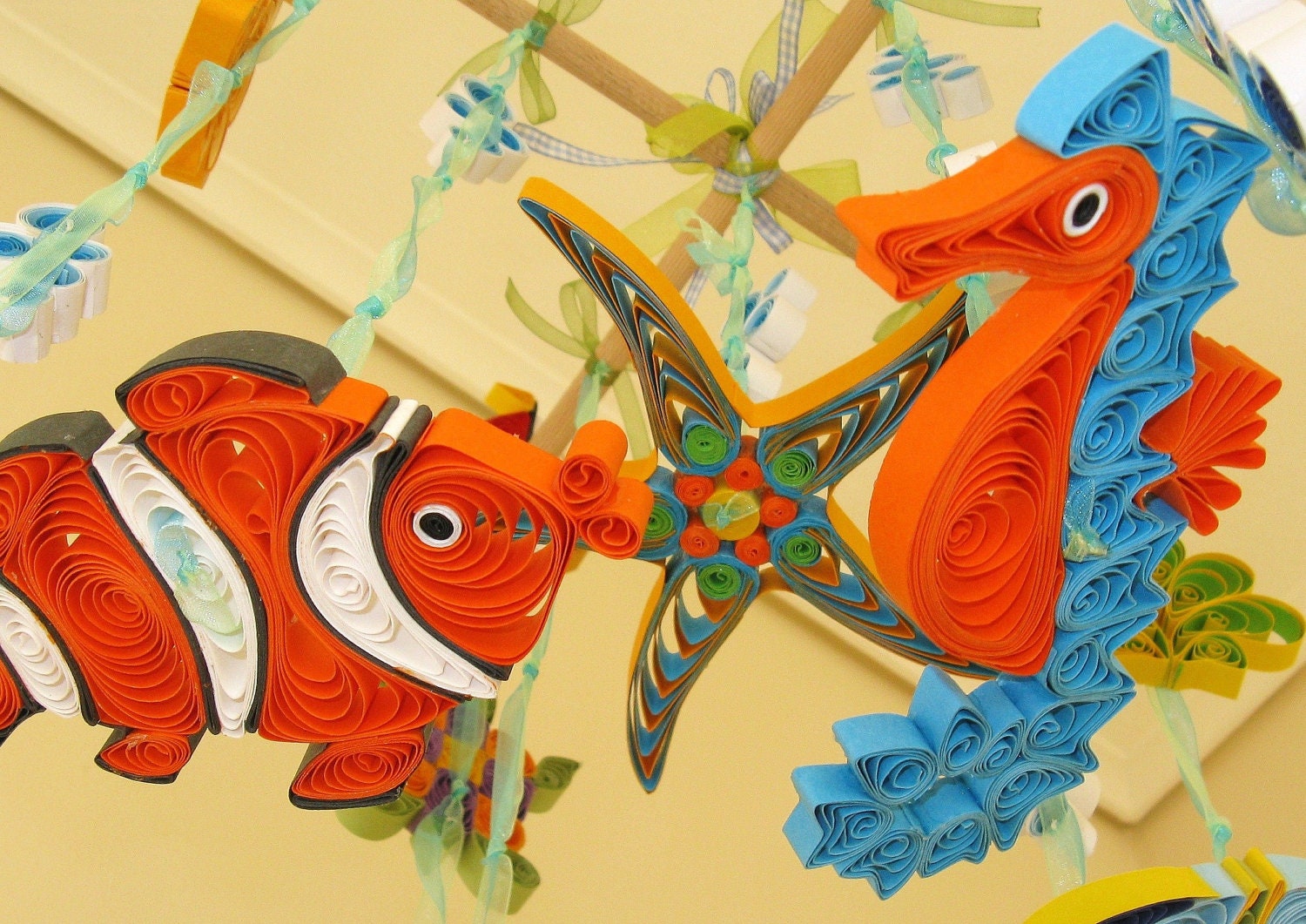Boy Mobile- Baby Mobile - Sea Horse - Life Under the Sea Mobile - Nursery Mobile Quilled Handmade - Custom Mobile- Unique Mobile 5A