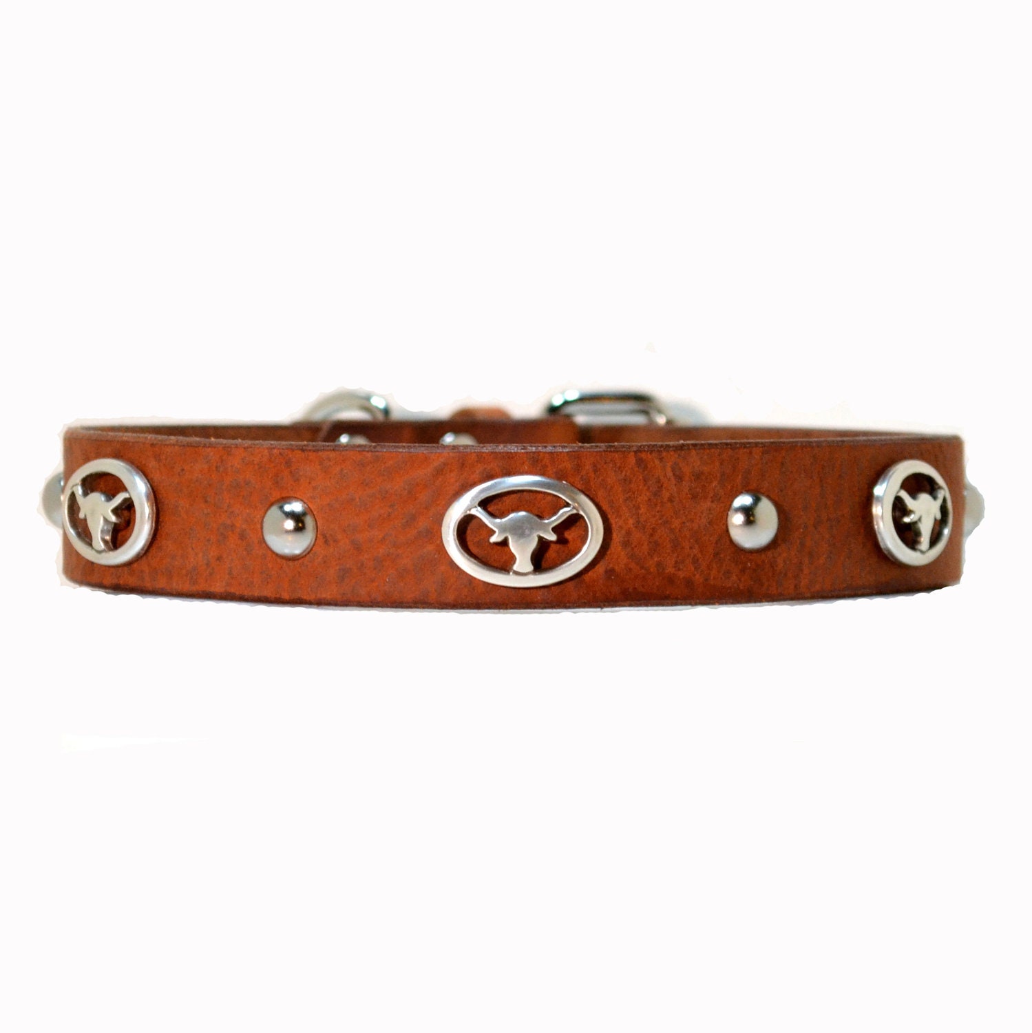 ... Inch Width - Handmade Leather Dog Collar with Longhorn Accents ... Inch Width - Handmade Leather Dog Collar with Longhorn Accents