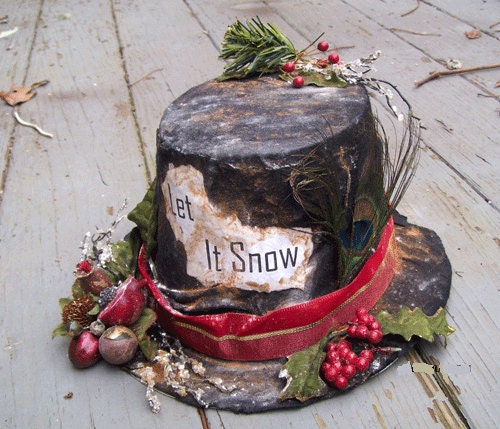 SNOWMAN HAT Primitive Holiday Decor Winter Christmas Wedding Top Hat PERSONALIZED or Let it Snow - Oddsurd