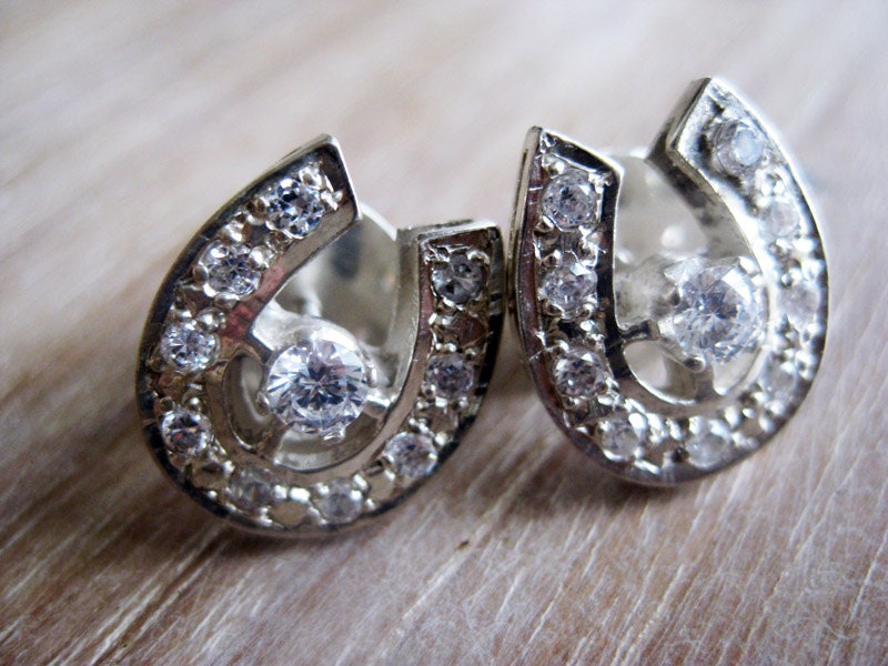 Lucky Charms Vintage Silver Horseshoe Earrings with CZ (Cubic Zirconia) from the Philippines
