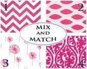 Throw Pillow Sets Two 16x16 Pink and White Pillow Covers.Chevron.Ikat.ZigZag.Printed fabric on front and back