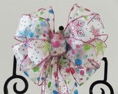 Pastel Christmas Bow Christmas Wreath Bow Green Pink Blue Polka Dots Snowflakes Bow Winter Holiday Gifts Bow Winter Party Decorations Bow