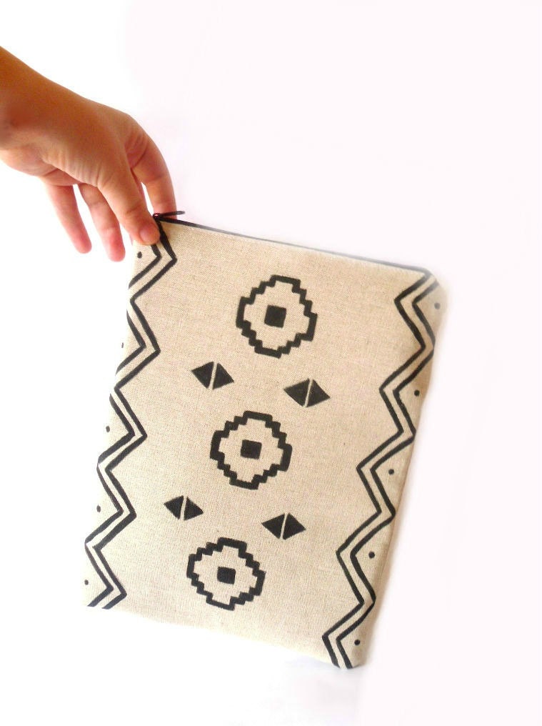 iPad case, iPad sleeve, iPad cover, Linen, Hand painted, Tribal pattern, Aztec