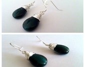 Emerald Teardrop Silver Wire-Wrapped Earrings, Non-Tarnishing