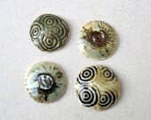 Green And Rust Porcelain cabochons, Porcelain Flatbacks, Bead Applique