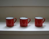 Three Red Enamelware Cups - Sixties, Mod Design