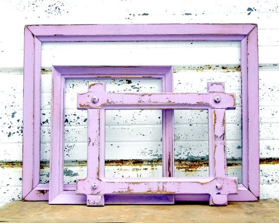 Set of 3 Rustic Purple Shabby Chic Picture Frame Trendy Pop of Color Purple Pink Lavender
