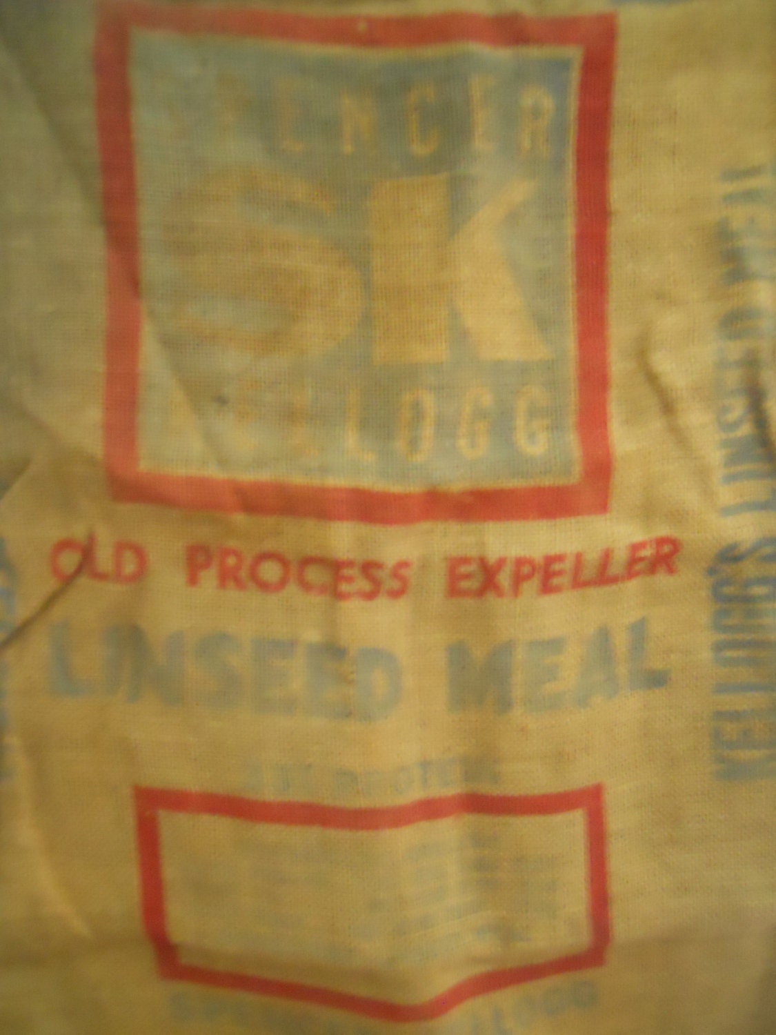 Huge Antique Linseed Company Burlap Grain Sack- Large, Decorative, Rustic, Distressed, Farm