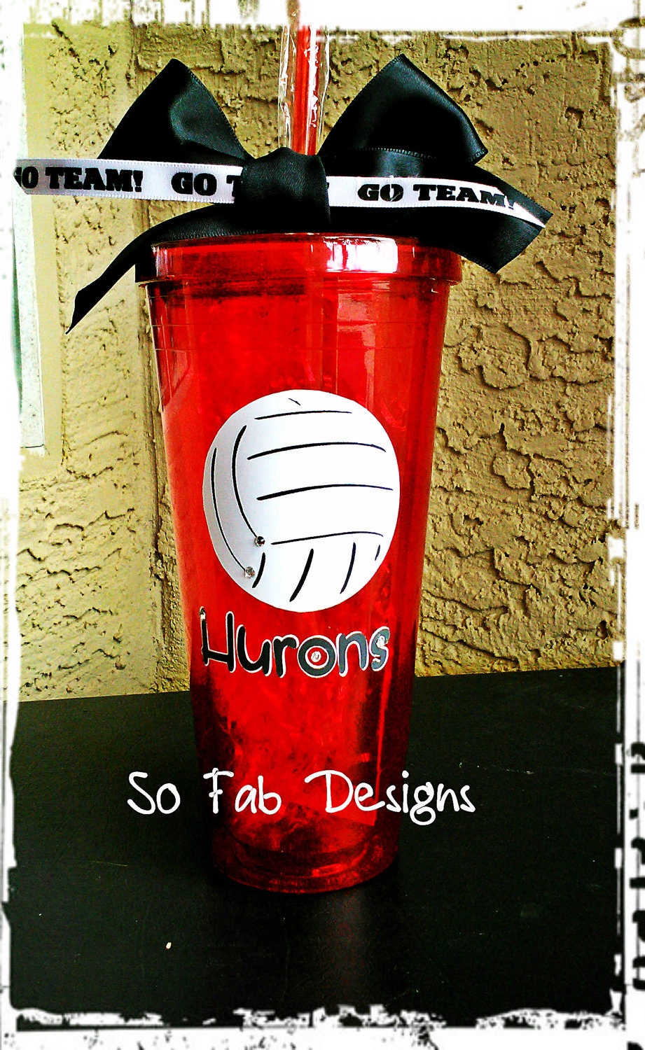 Customized  Volleyball Acrylic, BPA Free, Double walled, screw on lid with straw cup