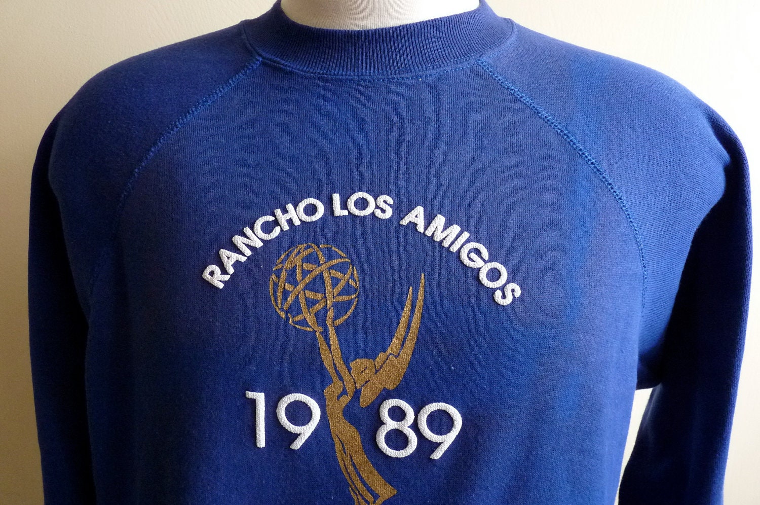 vintage 80's 1980 Emmy's Rancho Los Amigos National Academy of Televison Arts and Sciences commemorative souvenir puffy print royal blue men