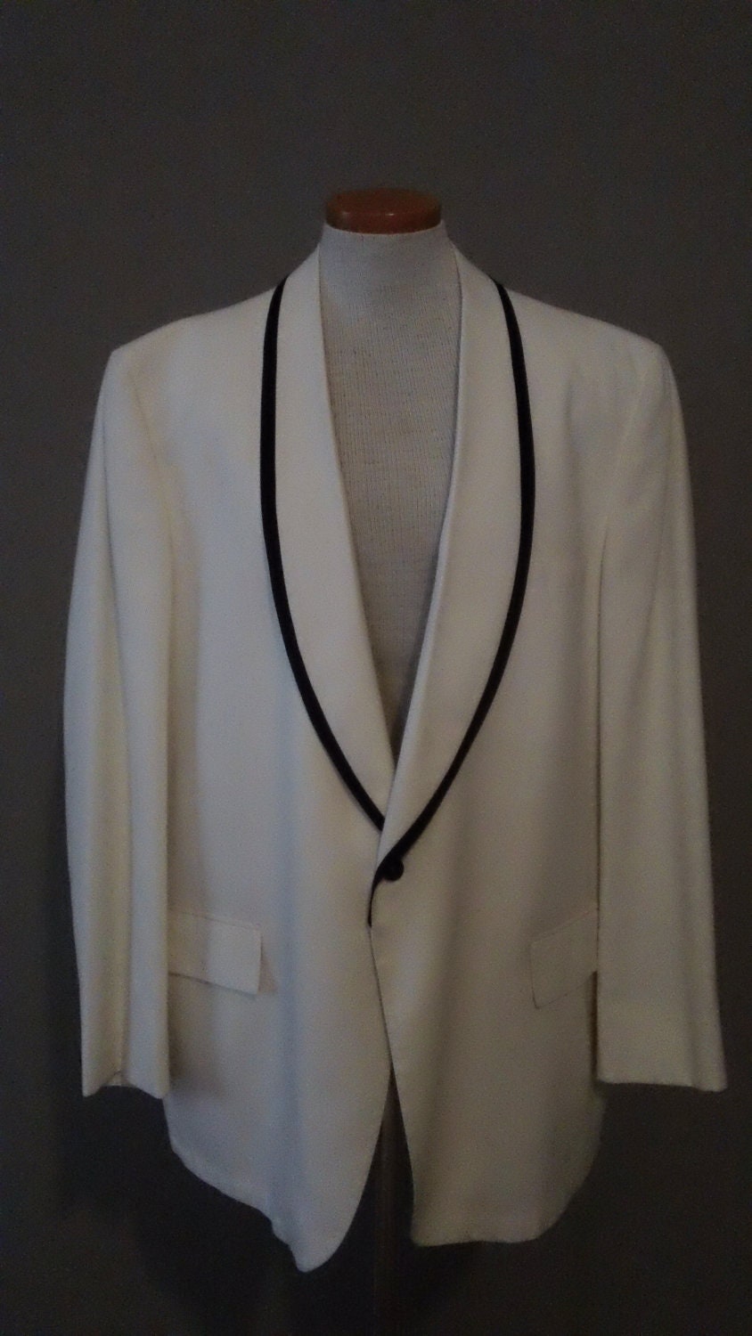 60s Mens White Sport Jacket Tux Coat with Black trim by CompanyV
