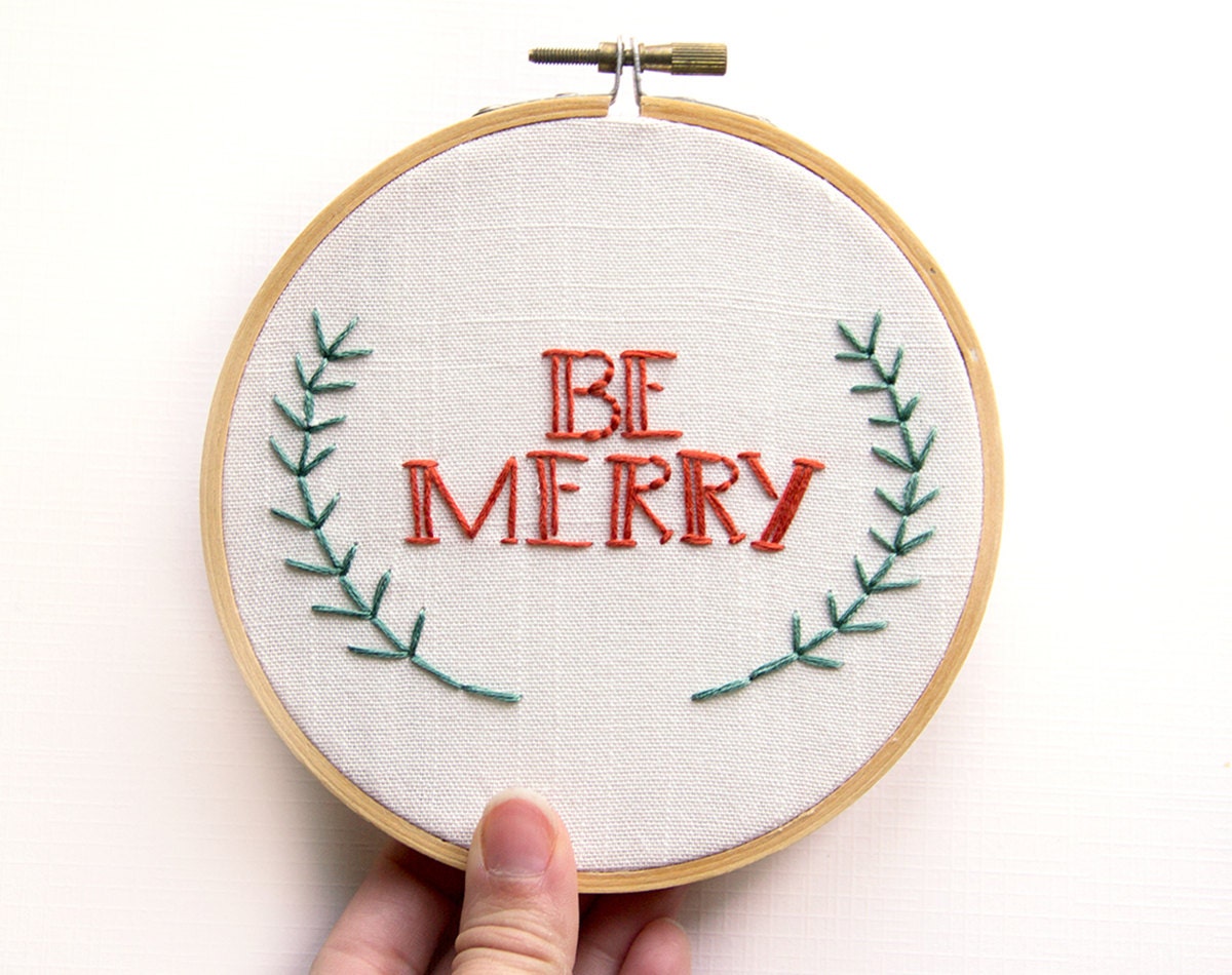 Christmas Decoration - Embroidery Wall Art - Be Merry Hoop Art - Holiday Decor - Red and green - Cute Festive Rustic - 5 Inch Hoop - IslaysTerrace