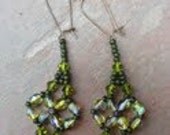 Handwoven Olivine Swarovski Crystals and Czech firepolished beads on Brass wires