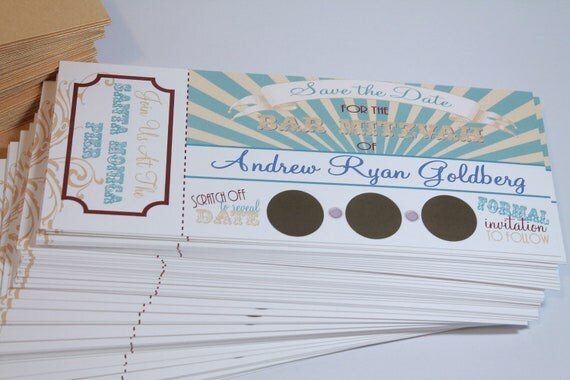 Alisa Collection - Wedding, Party,Bar Mitzvah Save The Date Invitation Scratch Off Vintage Circus Lottery Ticket - Deposit Listing Il_570xn