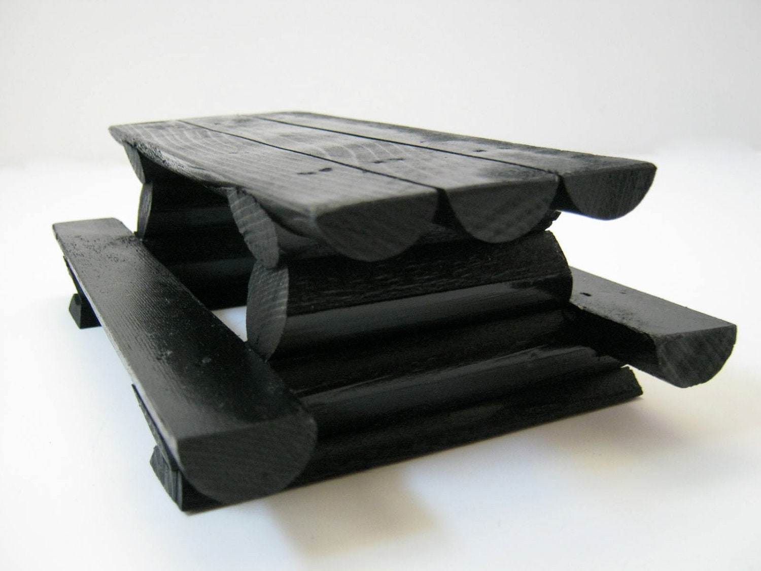 Rustic Black Log Picnic Table