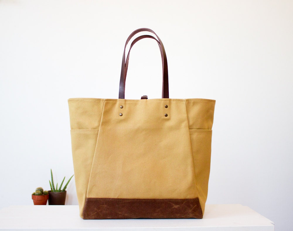 Canvas Tote Bag, for Men and Women, Water Resistant, Camel Colored