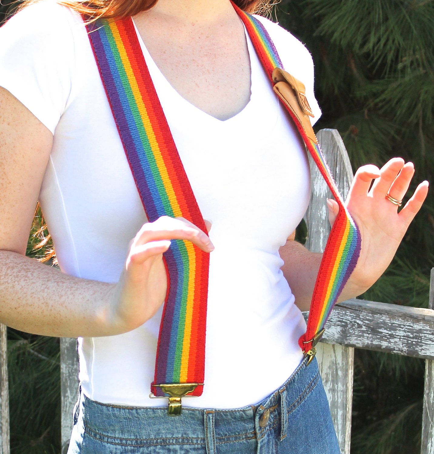 Fantastic Rainbow Suspenders - Vintage 70s Adult Sized Suspenders - Colorful Wide Elastic