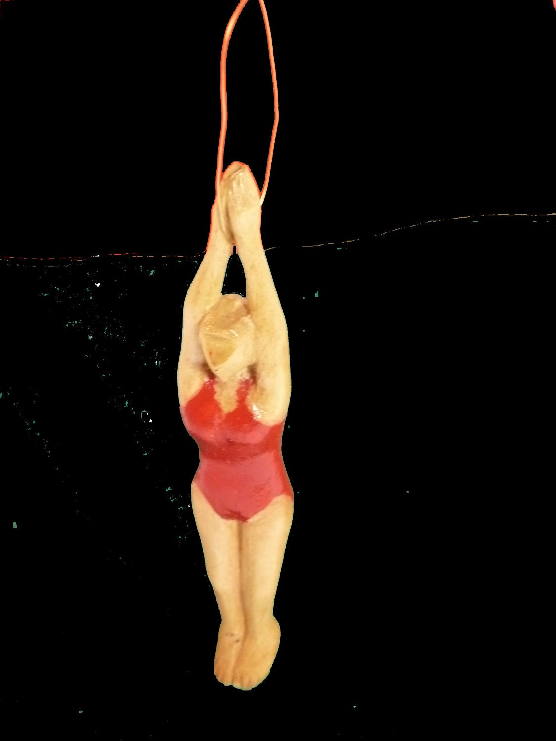 Hand carved female diver Christmas tree ornament