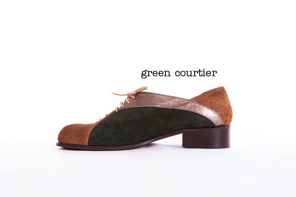 Green Courtier - Handmade brown, bronze and green women's oxford shoes - Made to order - 30% OFF