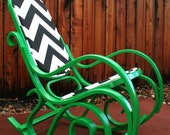 Thonet/ Bentwood Style Revamped Kelly Green Rocking Chair with Chevron Fabric - MZAD