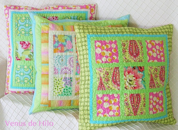 Charming Pink and Green Pillow Cover -- OOaK